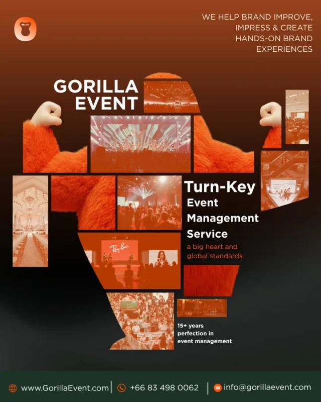 งานใหญ่แค่ไหนก็เอาอยู่ 🦍💥
ตัวจริงเรื่อง Turn-Key Event Management
ด้วยประสบการณ์กว่า 15 ปี มาตรฐานระดับสากล

เราพร้อมเป็นพาร์ทเนอร์ที่พร้อม :
✔️ Exhibition & Booth | Conference & Seminar | Product Launch
✔️ Corporate Events | MKT & PR Campaigns | Roadshow
✔️ Concert & Party | Store Interior | Live Streaming

We deliver turnkey event management solutions 
trusted by leading brands nationwide. 

With over 15 years of experience, we execute 
every project to global standards 
with precision, creativity, and passion.

ติดต่อและติดตามทีมลิงยักษ์ 🦍
 www.GorillaEvent.com
📞 +66 83 498 0062
📧 info@gorillaevent.com 

 #EventThailand #GorillaEvent #EventPartner